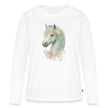 Cheval Mystique - T-shirt manches longues Premium bio Femme - blanc - Devant - Julia (174cm)