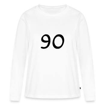 90. 90 JAHRE. 90-JÄHRIGES JUBILÄUM. 90-JÄHRIGES JUBILÄUM. - Frauen Premium Bio Langarmshirt - Weiß - Vorne - Julia (174cm)