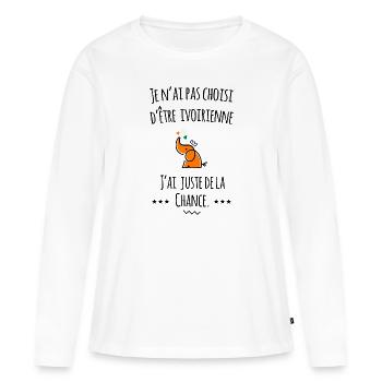 Je n'ai pas choisi d'être ivoirien...Côte d'ivoire - T-shirt manches longues Premium bio Femme - blanc - Devant - Julia (174cm)