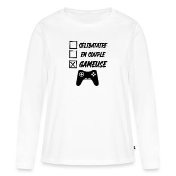 gameuse - T-shirt manches longues Premium bio Femme - blanc - Devant - Julia (174cm)