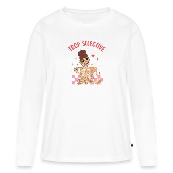 trop sélective - T-shirt manches longues Premium bio Femme - blanc - Devant - Julia (174cm)