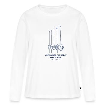 Marathon Alexandre le Grand – Grèce - T-shirt manches longues Premium bio Femme - blanc - Devant - Julia (174cm)