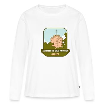 Marathon Alexandre le Grand – Grèce - T-shirt manches longues Premium bio Femme - blanc - Devant - Julia (174cm)