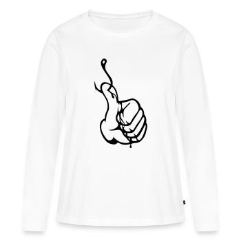 Angler Thumbs up Nokidding Logo - T-shirt manches longues Premium bio Femme - blanc - Devant - Julia (174cm)