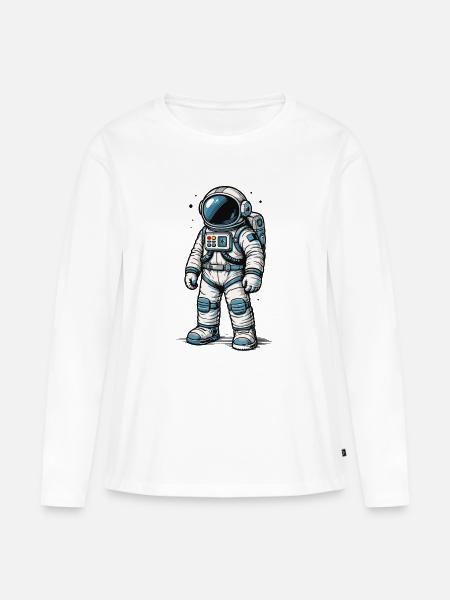 Detailreicher Comic Astronaut im offenen Weltraum - Frauen Premium Bio Langarmshirt - Weiß