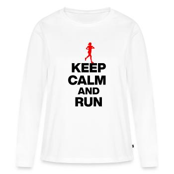 RESTE CALME ET COURS ! JOGGING RACING SPORT FIT noir - T-shirt manches longues Premium bio Femme - blanc - Devant - Julia (174cm)