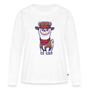Illustration de lamas cow-boys - T-shirt manches longues Premium bio Femme - blanc - Devant - Julia (174cm)