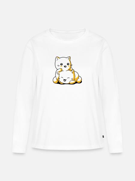 Katze Kätzchen Kawaii - Frauen Premium Bio Langarmshirt - Weiß