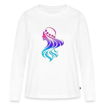 Mode tendance cool vogue girly style femme fille - T-shirt manches longues Premium bio Femme - blanc - Devant - Julia (174cm)