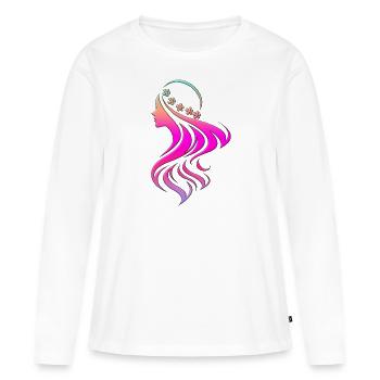Mode tendance cool vogue girly style femme fille - T-shirt manches longues Premium bio Femme - blanc - Devant - Julia (174cm)