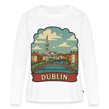 Dublin Hapenny Bridge Vintage Travel Badge - Women's Premium Organic Long Sleeve Shirt - white - Front - Julia (174cm)