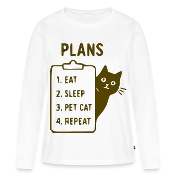 Plan pour chats : Manger, dormir, caresser - T-shirt manches longues Premium bio Femme - blanc - Devant - Julia (174cm)