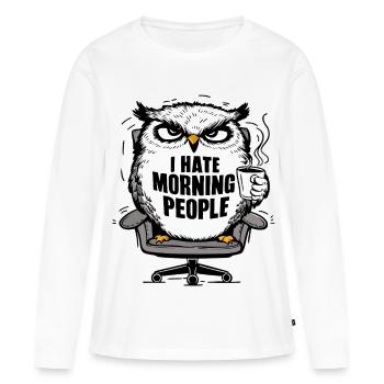 Morgenmuffel Eule mit Kaffee - T-shirt manches longues Premium bio Femme - blanc - Devant - Julia (174cm)