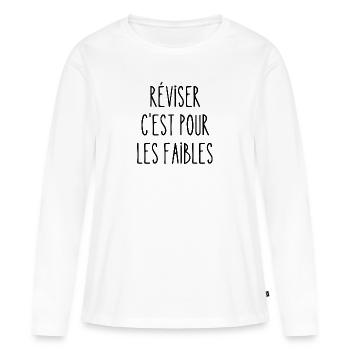 réviser c'est pour les faibles - T-shirt manches longues Premium bio Femme - blanc - Devant - Julia (174cm)