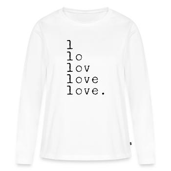 L LO LOV AMOUR AMOUR. Noir de déclaration - T-shirt manches longues Premium bio Femme - blanc - Devant - Julia (174cm)