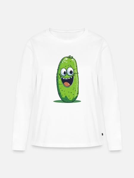 Glückliche Gurke - Frauen Premium Bio Langarmshirt - Weiß