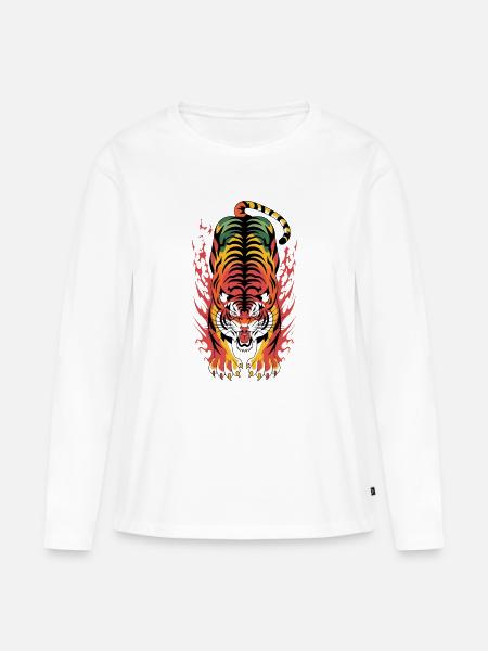Flammenplatsch der Flammenflamme des lodernden Tigers - Frauen Premium Bio Langarmshirt - Weiß