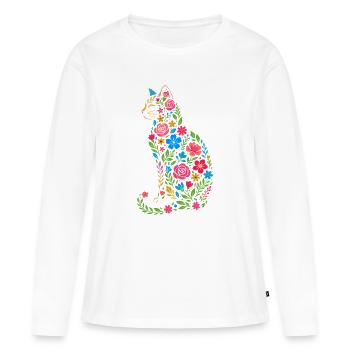 Fleurs de chat - T-shirt manches longues Premium bio Femme - blanc - Devant - Julia (174cm)