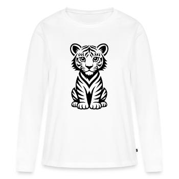 Tigre linéaire minimal pour textile - T-shirt manches longues Premium bio Femme - blanc - Devant - Julia (174cm)