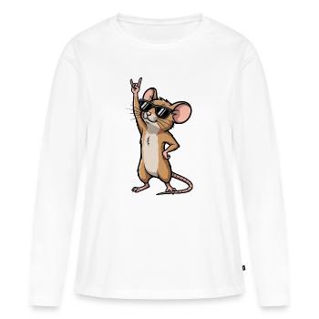 Coole Maus Ratte Rock Musiker Comic - Frauen Premium Bio Langarmshirt - Weiß - Vorne - Julia (174cm)
