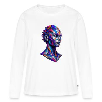 Mosaik-Porträt Farbrausch - Frauen Premium Bio Langarmshirt - Weiß - Vorne - Julia (174cm)