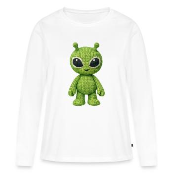 Extraterrestre vert en aspect tricoté - T-shirt manches longues Premium bio Femme - blanc - Devant - Julia (174cm)