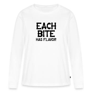 Each bite has flavor - Frauen Premium Bio Langarmshirt - Weiß - Vorne - Julia (174cm)
