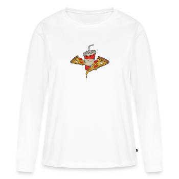 Pizza avec boisson - T-shirt manches longues Premium bio Femme - blanc - Devant - Julia (174cm)