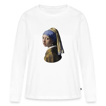 Jan Vermeer Fille avec boucle d'oreille en perles * Pull - T-shirt manches longues Premium bio Femme - blanc - Devant - Julia (174cm)