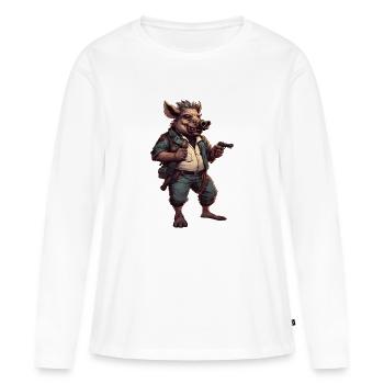 Sanglier dans une ambiance cyberpunk - T-shirt manches longues Premium bio Femme - blanc - Devant - Julia (174cm)