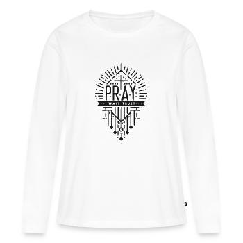 Prier, attendre, faire confiance - T-shirt manches longues Premium bio Femme - blanc - Devant - Julia (174cm)