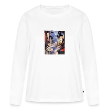 Esthétique streetwear japonaise - T-shirt manches longues Premium bio Femme - blanc - Devant - Julia (174cm)