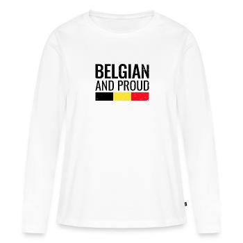 Drapeau belge et fier du drapeau belge - T-shirt manches longues Premium bio Femme - blanc - Devant - Julia (174cm)