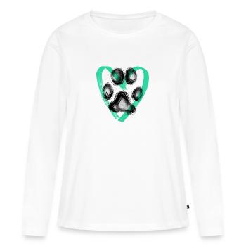 Empreinte de patte avec coeur, turquoise - T-shirt manches longues Premium bio Femme - blanc - Devant - Julia (174cm)
