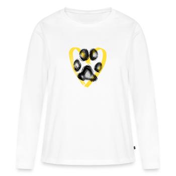 Empreinte de patte avec coeur, jaune - T-shirt manches longues Premium bio Femme - blanc - Devant - Julia (174cm)