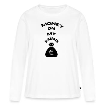T-shirt ''L’argent dans mon '' - T-shirt manches longues Premium bio Femme - blanc - Devant - Julia (174cm)