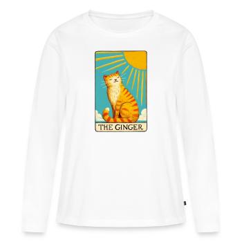 Tarot Le Chat Gingembre - T-shirt manches longues Premium bio Femme - blanc - Devant - Julia (174cm)