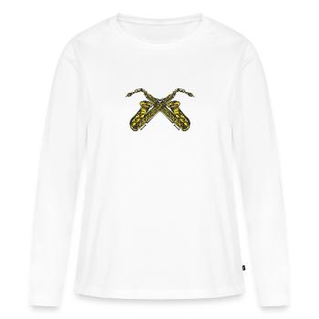 Saxophone croisé - T-shirt manches longues Premium bio Femme - blanc - Devant - Julia (174cm)