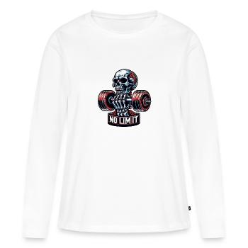 Crâne de musculation No Limit Workout avec haltère - T-shirt manches longues Premium bio Femme - blanc - Devant - Julia (174cm)