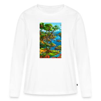 Paysage abstrait de l’eau et des falaises - T-shirt manches longues Premium bio Femme - blanc - Devant - Julia (174cm)