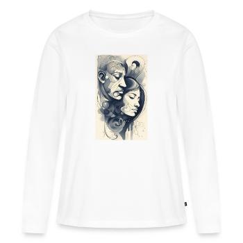 Abstrakte Paargesichter in Tusche - Frauen Premium Bio Langarmshirt - Weiß - Vorne - Julia (174cm)