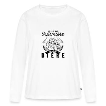 t shirt infirmière qui kiffe la bière idée cadeau - T-shirt manches longues Premium bio Femme - blanc - Devant - Julia (174cm)
