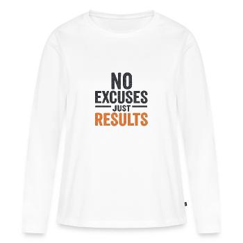 No Excuses Just Results Shirt - Frauen Premium Bio Langarmshirt - Weiß - Vorne - Julia (174cm)