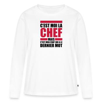 c'est moi le chef mon chat le dernier mot - T-shirt manches longues Premium bio Femme - blanc - Devant - Julia (174cm)