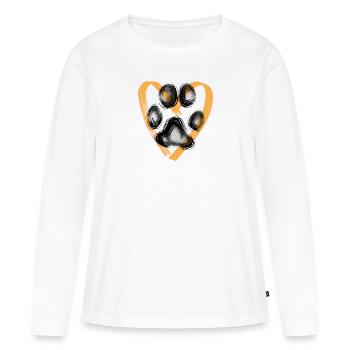 Empreinte de patte avec coeur, orange - T-shirt manches longues Premium bio Femme - blanc - Devant - Julia (174cm)
