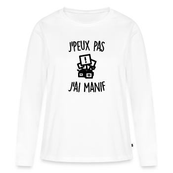 J'peux pas j'ai manif - T-shirt manches longues Premium bio Femme - blanc - Devant - Julia (174cm)