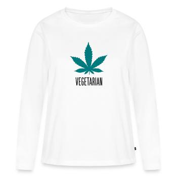 Cannabis marijuana herbe végétarienne dope feuille de chanvre - T-shirt manches longues Premium bio Femme - blanc - Devant - Julia (174cm)