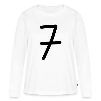 7 Numéro sept numéro noir anniversaire - T-shirt manches longues Premium bio Femme - blanc - Devant - Julia (174cm)