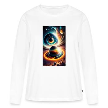 Univers avec planète - T-shirt manches longues Premium bio Femme - blanc - Devant - Julia (174cm)