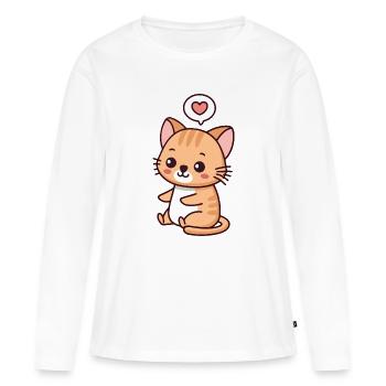 Chaton Coeur Doux Illustration - T-shirt manches longues Premium bio Femme - blanc - Devant - Julia (174cm)